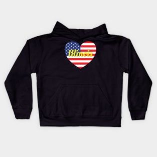 Illinois American Flag Heart Kids Hoodie